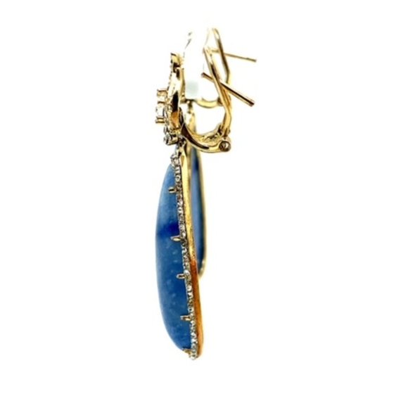 Goldtone Denim Lapis & Rhinestone Dangle Earrings - Picture 3 of 3